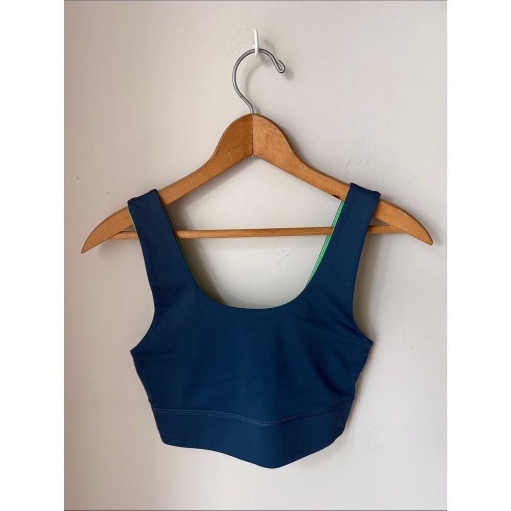 Fabletics Reversible Longline Sports Bra Blue Green Colorblock